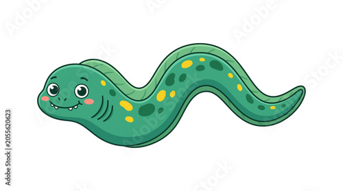 фотографія Cute green cartoon moray eel smiling with spots.