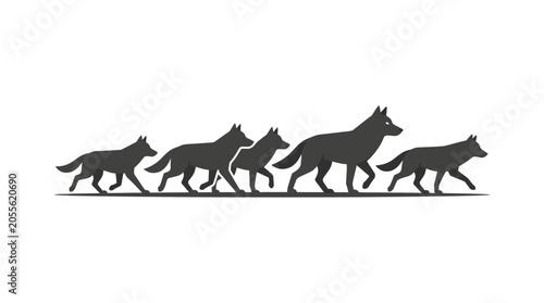 Obraz na plátně Silhouette of a wolf pack walking in a row.