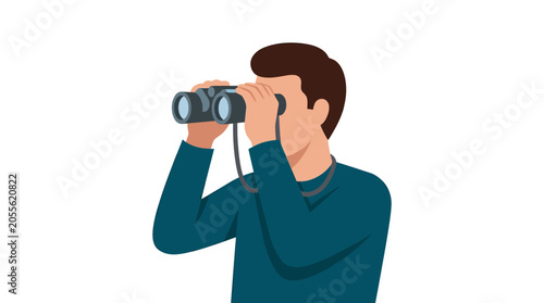 Fotografie Man using binoculars for birdwatching or observation.