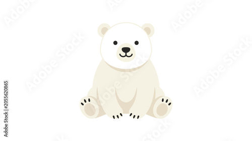 Cute polar bear cub sitting on white background.