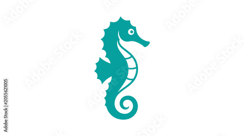 Foto Teal seahorse silhouette icon isolated on a white background.