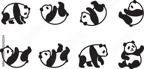Quadro su tela Giant pandas rolling and tumbling playfully cute animal silhouettes