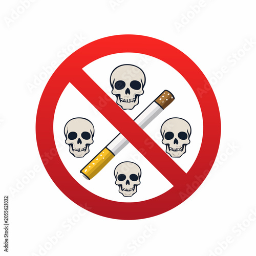 No Smoking Sign with Skulls and Cigarette