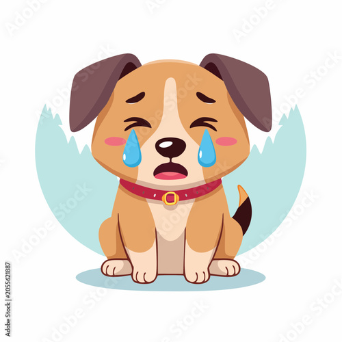 Sad cartoon dog crying with tears
