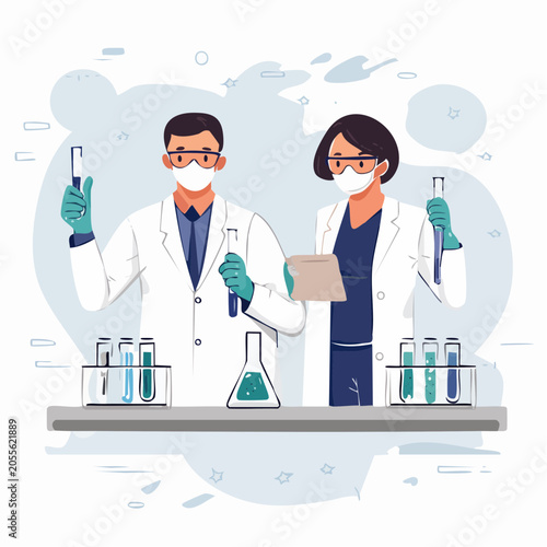 Scientists in Laboratory Conducting Experiments with Test Tubes