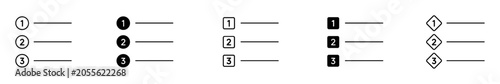 Photos Set of six numbered list icons with different shapes and styles including circle