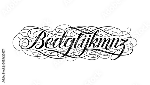 Εκτύπωση καμβά Elegant cursive typography of Bedglikmnz with elaborate flourishes, isolated white background