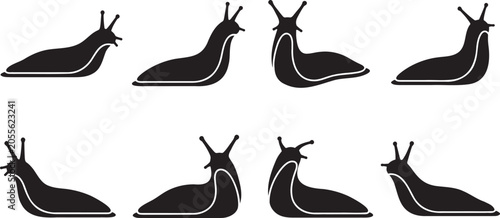 Foto Slow crawling garden slugs slimy gastropods insects silhouettes set