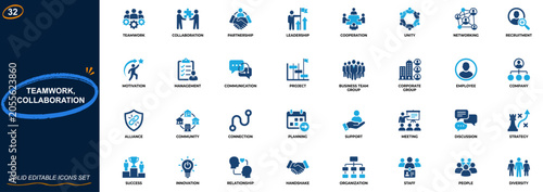 Fotografie Teamwork and collaboration icon set for corporate business leadership and partnership