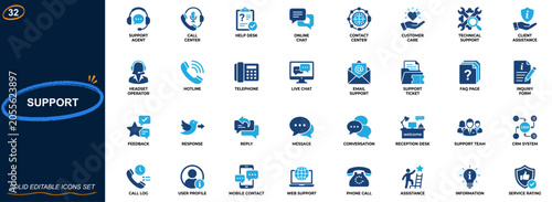 Fotografie Customer support and service center icon set