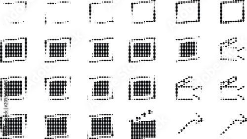 Obraz na plátne Sequence of dotted rectangular frames and abstract elements in varying degrees of completeness on a gray grid