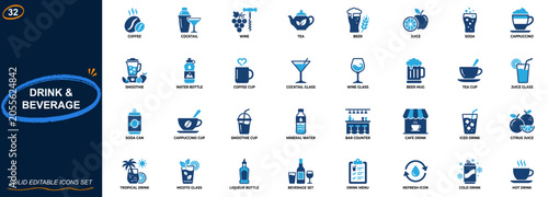 Bilde på lerret Drink and beverage icon set