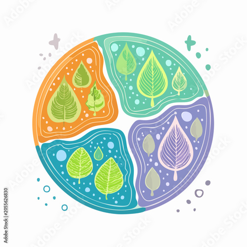 Circular illustration of leaves representing seasons