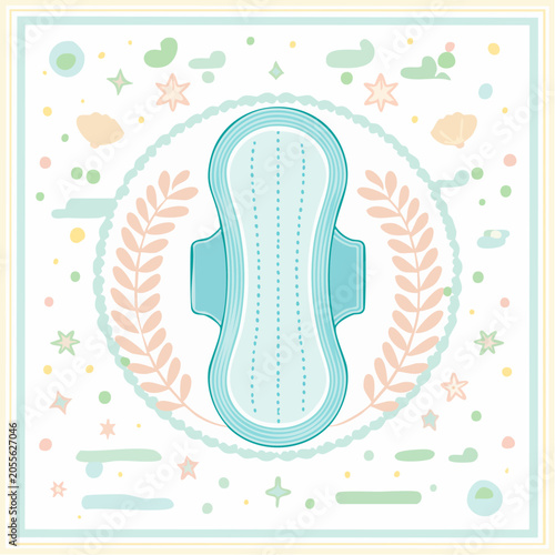 Illustration of a Sanitary Pad with Decorative Elements