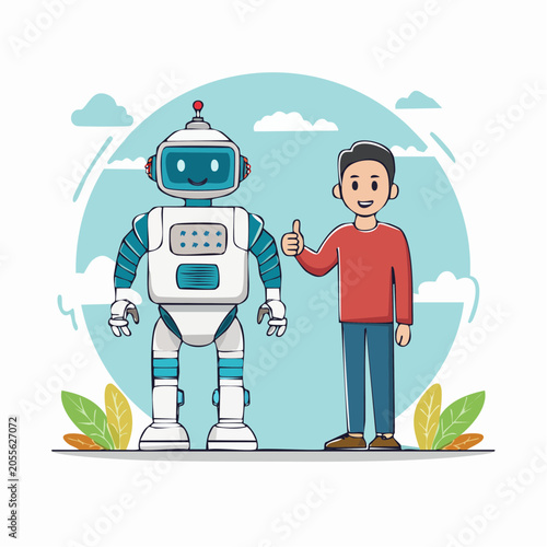 Man and Robot Giving Thumbs Up