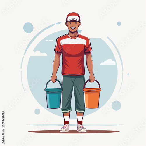 Man Holding Two Buckets