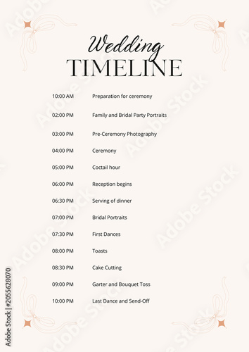 Minimalist Wedding Timeline Infographic with Elegant Script on Cream Background