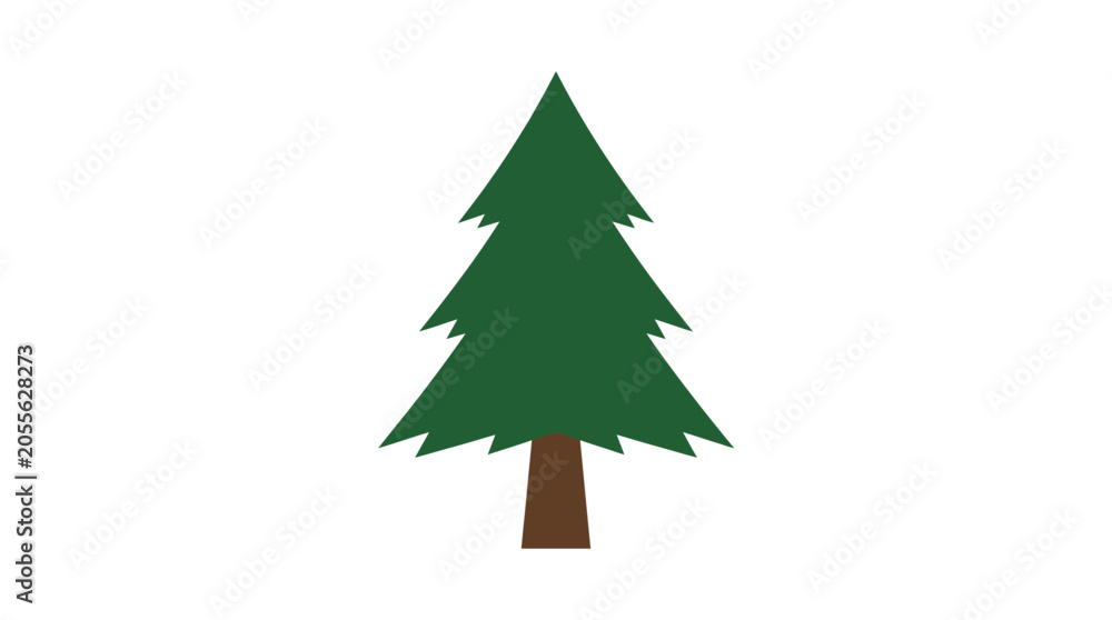 Fototapeta premium Stylized green evergreen pine tree icon on white background.