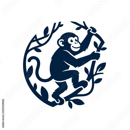 Photography Circular monkey silhouette climbing through tropical jungle vines