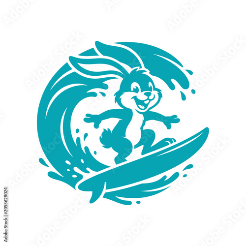 Photography Rabbit surfing on a big ocean wave vector mascot.