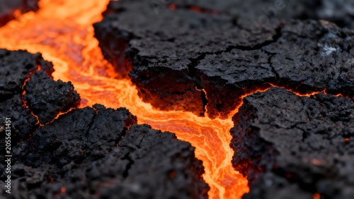 Lava flow through cracked rock
