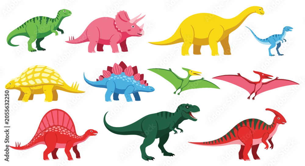 Obraz premium Colorful plastic toy dinosaurs, educational playset, children's background
