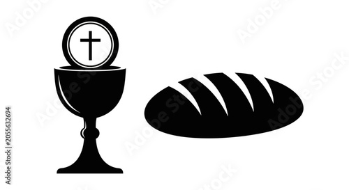 Canvas Print Bread and chalice with cross, communion concept, eucharist symbols