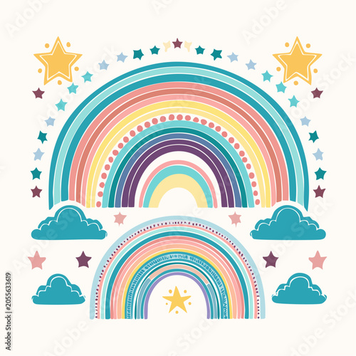 Boho Rainbows with Stars and Clouds