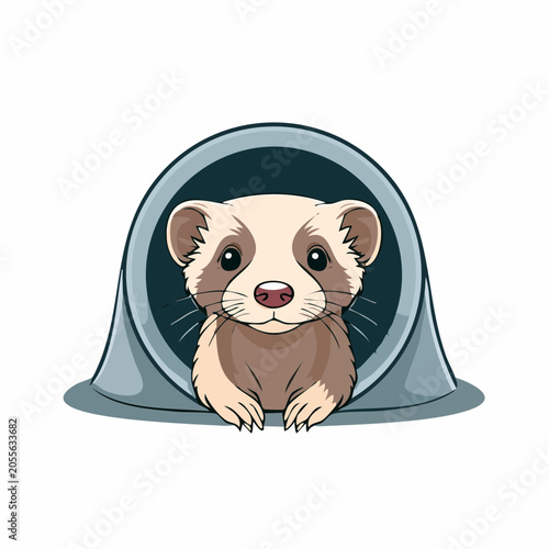 Cute Ferret Peeking Out of a Tunnel