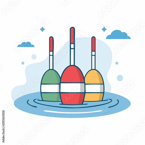 Three Fishing Floats in Water