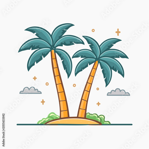Two Palm Trees on a Tropical Island