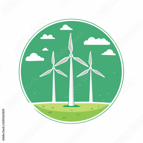 Wind Turbines in a Green Landscape with Clouds