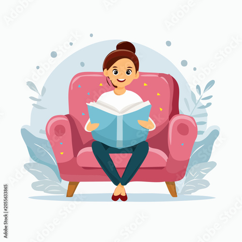 Woman Reading Book in Armchair