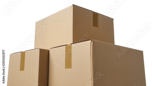 Принти на полотні Stack of cardboard boxes with tape, isolated on transparent background