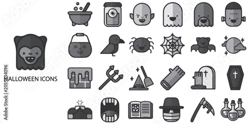 Halloween simple New concept 28 Grew Color icons set. Vector illustration.