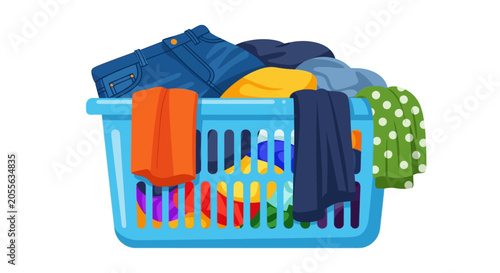 Quadro su tela Laundry basket with colorful clothes, household chores concept, cleaning backgro