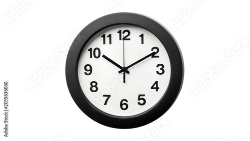 Bild auf Leinwand Black framed analog clock with white face and black numbers, isolated on transpa
