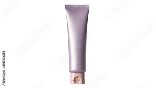 Metallic lavender cosmetic tube with rose gold cap, isolated on transparent background