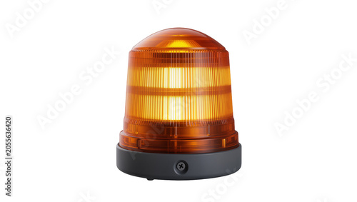 Amber warning beacon light with ribbed plastic lens, isolated on transparent background