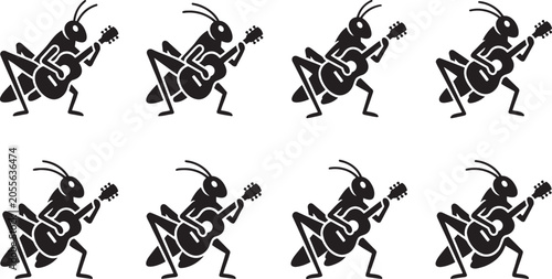 фотографія Funny cartoon grasshoppers and crickets playing acoustic guitars