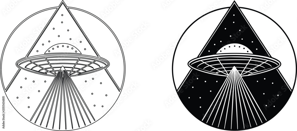 Obraz premium Cosmic black hole space event horizon illustration set featuring gravitational singularity with starry background in vector.