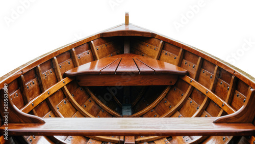Polished wooden rowboat interior showing detailed craftsmanship, isolated on transparent background