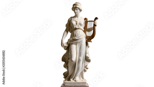 Konstfotografi Classical marble statue of a woman holding a lyre, isolated on transparent backg