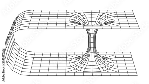 Εκτύπωση καμβά Wireframe spacetime grid with wormhole connection, illustrating abstract physics