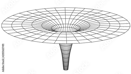 Εκτύπωση καμβά Black wireframe wormhole shape with curved grid lines, showing abstract geometry