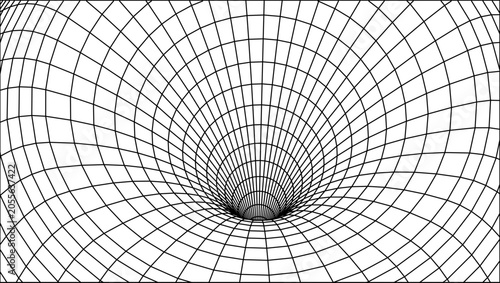 Abstract wireframe vortex tunnel grid perspective background, 3D geometric mesh hole vector illustration