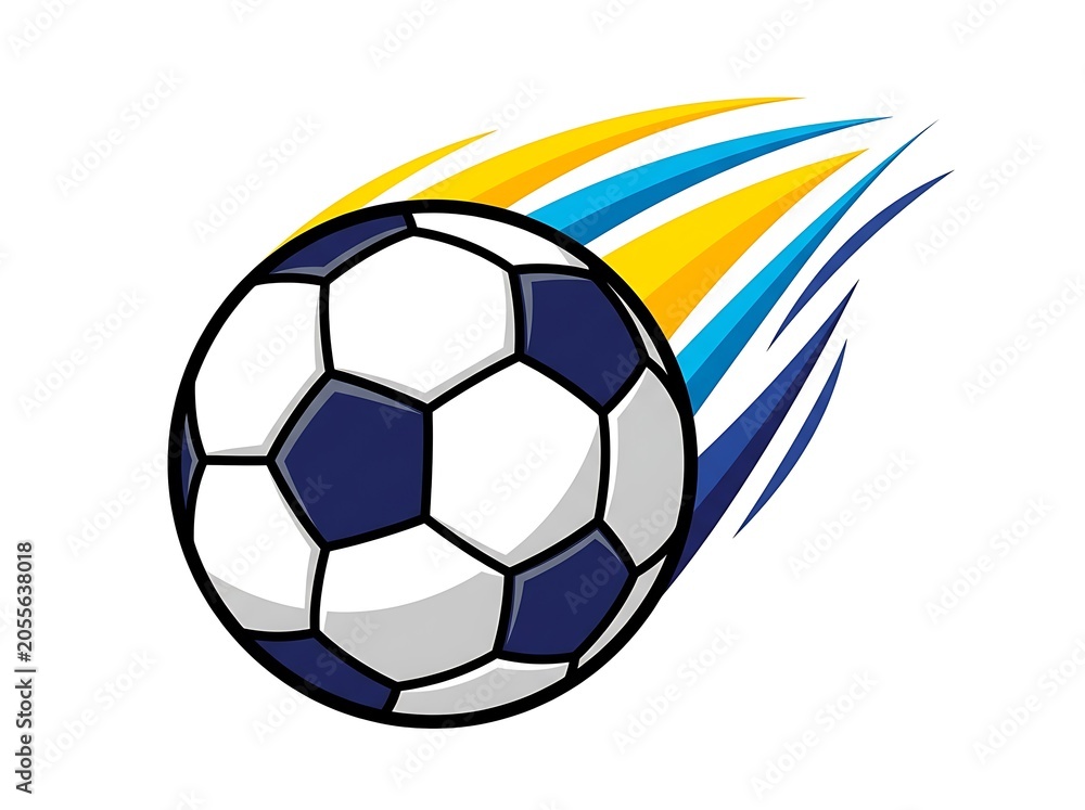 Fototapeta premium Dynamic soccer ball in motion with colorful streaking motion lines isolated on transparent background