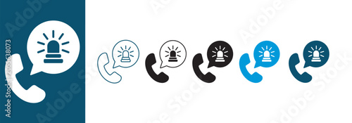 Emergency call icon set, emergency contact and alert icons for ambulance, police and disaster response applications