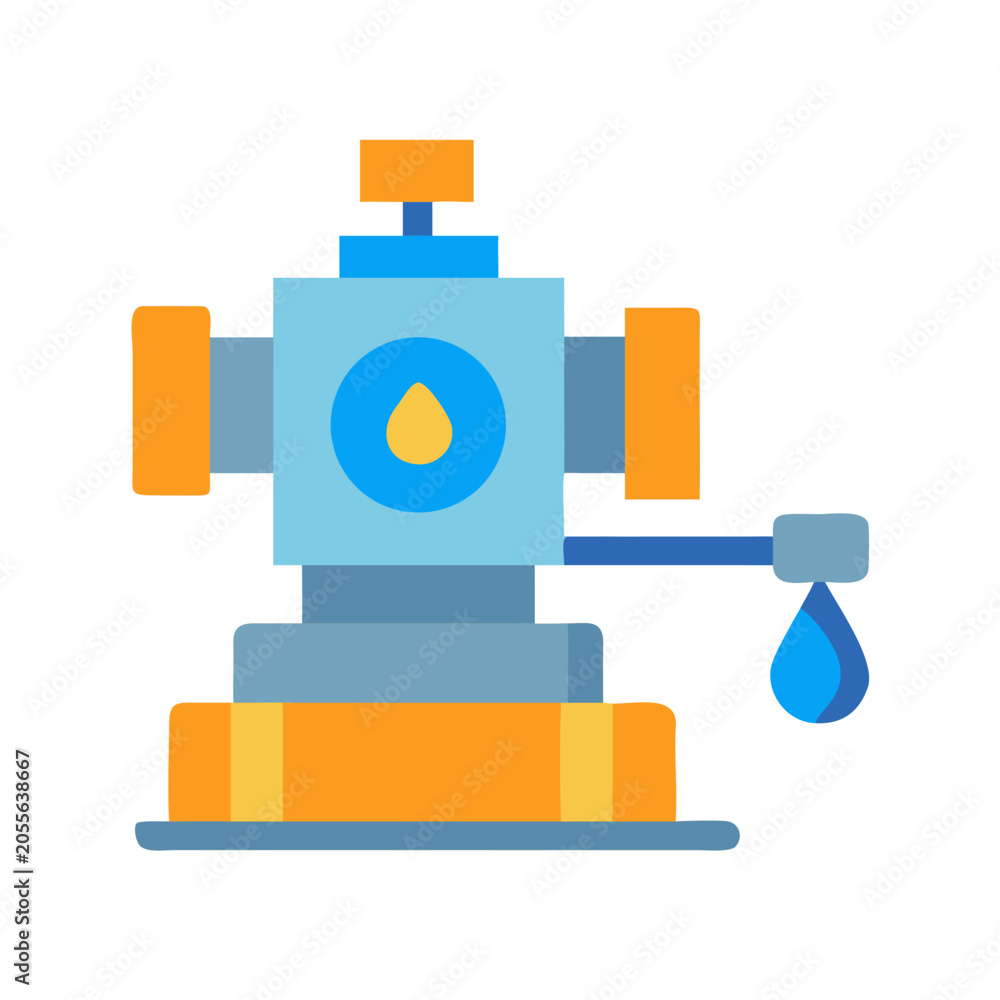 Obraz premium Simple flat design of a blue water processing machine with orange accents