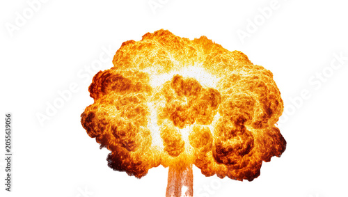 Canvas Print Fiery orange explosion cloud with bright white center, isolated on transparent b